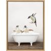 imageKate and Laurel Sylvie Penguins Playing in Rustic Bath Framed Canvas Wall Art by Amy Peterson Art Studio 18x24 Gray Modern Fun Decorative Bathtub Wall Art for Home DcorNatural