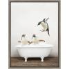 imageKate and Laurel Sylvie Penguins Playing in Rustic Bath Framed Canvas Wall Art by Amy Peterson Art Studio 18x24 Gray Modern Fun Decorative Bathtub Wall Art for Home DcorGray