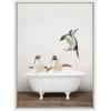 imageKate and Laurel Sylvie Penguins Playing in Rustic Bath Framed Canvas Wall Art by Amy Peterson Art Studio 18x24 Gray Modern Fun Decorative Bathtub Wall Art for Home DcorWhite