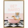 imageKate and Laurel Sylvie Tiger Get Naked Retro Pink Bath Framed Canvas Wall Art by Amy Peterson Art Studio 18x24 Bright Gold Cute Animal Bathtub Art for Wall