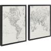 imageKate and Laurel Sylvie Vintage Black and White World Map Framed Linen Canvas Wall Art Set by The Creative Bunch Studio 2 Piece 18x24 Black Retro Map Art for WallBlack