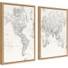 imageKate and Laurel Sylvie Vintage Black and White World Map Framed Linen Canvas Wall Art Set by The Creative Bunch Studio 2 Piece 18x24 Black Retro Map Art for WallNatural