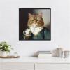 imageKate and Laurel Teacup Cat Framed Canvas Wall Art by The Creative Bunch Studio 22 x 22 Sylvie Beaded Black Whimsical Animals Humor Art for Wall Decor Living Room Bedroom