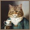 imageKate and Laurel Teacup Cat Framed Canvas Wall Art by The Creative Bunch Studio 22 x 22 Sylvie Beaded Dark Gold Whimsical Animals Humor Art for Wall Decor Living Room Bedroom