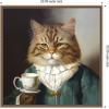imageKate and Laurel Teacup Cat Framed Canvas Wall Art by The Creative Bunch Studio 22 x 22 Sylvie Beaded Dark Gold Whimsical Animals Humor Art for Wall Decor Living Room Bedroom