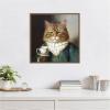 imageKate and Laurel Teacup Cat Framed Canvas Wall Art by The Creative Bunch Studio 22 x 22 Sylvie Beaded Dark Gold Whimsical Animals Humor Art for Wall Decor Living Room Bedroom