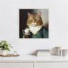 imageKate and Laurel Teacup Cat Framed Canvas Wall Art by The Creative Bunch Studio 22 x 22 Sylvie Beaded White Whimsical Animals Humor Art for Wall Decor Living Room Bedroom