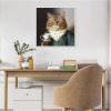 imageKate and Laurel Teacup Cat Framed Canvas Wall Art by The Creative Bunch Studio 22 x 22 Sylvie Beaded White Whimsical Animals Humor Art for Wall Decor Living Room Bedroom