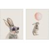 imageKate and Laurel The Bunny Star Glasses and The Bunny Pink Balloon Set of 2 18x24 Framed Canvas Wall Art Set by Iulia Emelianteva Julyartprints Sylvie Beaded White Whimsical Animals Kids
