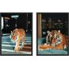 imageKate and Laurel Tiger in the City at Night Set of 2 18x24 Framed Canvas Wall Art Set by Michael Schauer Sylvie Black Industrial Urban Animals Cityscapes Art for Wall Decor Living Room