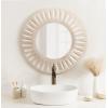 imageKate and Laurel Usra Round Carved Wood Mirror 26 Inch Diameter Whitewash Light Wooden Circle Mirror with Carved Indentation and Sunburst Wall Mirror Look