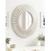 imageKate and Laurel Usra Round Carved Wood Mirror 26 Inch Diameter Whitewash Light Wooden Circle Mirror with Carved Indentation and Sunburst Wall Mirror Look
