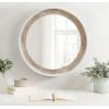 imageKate and Laurel Warbrook Rustic Round Wall Mirror 26 Inch Diameter Rustic Brown and White Coastal Circle Mirror with Distressed Frame Detailing and Textured Wooden Inlay