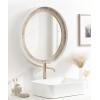 imageKate and Laurel Warbrook Rustic Round Wall Mirror 26 Inch Diameter Rustic Brown and White Coastal Circle Mirror with Distressed Frame Detailing and Textured Wooden Inlay
