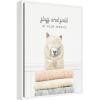 imageKate and Laurel Alpaca Fluff and Fold Framed Canvas Wall Art by Amy Peterson 18 x 24 Sylvie White Whimsical Animals Humor Art for Wall Decor Living Room Bedroom
