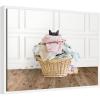 imageKate and Laurel Cat in a Basket Traditional Laundry Framed Canvas Wall Art by Amy Peterson 24 x 18 Sylvie White Whimsical Animals Laundry Art for Wall Decor Living Room Bedroom