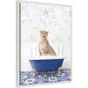 imageKate and Laurel Cheetah in Eclectic Blue Bath Framed Canvas Wall Art by Amy Peterson 18 x 24 Sylvie Beaded White Whimsical Animals Bathroom Art for Wall Decor Living Room Bedroom