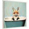 imageKate and Laurel Country Fox Teal Bathtub Framed Canvas Wall Art by The Creative Bunch Studio 22 x 22 Sylvie Beaded White Whimsical Animals Bathroom Art for Wall Decor Living Room Bedroom