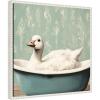 imageKate and Laurel Country Goose in Light Teal Bathtub Framed Canvas Wall Art by The Creative Bunch Studio 22 x 22 Sylvie Beaded White Whimsical Animals Bathroom Art for Wall Decor Living Room