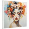 imageKate and Laurel Female Figure Colorful Flowers In Hair Framed Canvas Wall Art by The Creative Bunch Studio 30 x 30 Sylvie White Modern Abstract Flowers People Art for Wall Decor Living Room