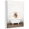 imageKate and Laurel Golden Retriever in Rustic Bath Style Framed Canvas Wall Art by Amy Peterson 18 x 24 Sylvie White Whimsical Animals Bathroom Humor Art for Wall Decor Living Room Bedroom