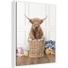 imageKate and Laurel Highland Cow Traditional Laundry Framed Canvas Wall Art by Amy Peterson 18 x 24 Sylvie White Farmhouse Animals Humor Art for Wall Decor Living Room Bedroom