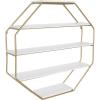 imageKate and Laurel Lintz Large Octagon Shaped Floating Wood Book Shelves for Decorative Wall Storage Gold Metal Frame with Walnut Brown Finished ShelvesWhiteGold