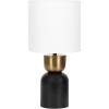 imageKate and Laurel Marley Modern Mango Wood and Metal Bedside Table Lamp 8 x 8 x 17 Antique Brass and Black Decorative Sculpted Hourglass Tabletop Desk Lamp with Linen Shade for Living Room DecorGoldBlack