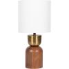 imageKate and Laurel Marley Modern Mango Wood and Metal Bedside Table Lamp 8 x 8 x 17 Antique Brass and Black Decorative Sculpted Hourglass Tabletop Desk Lamp with Linen Shade for Living Room DecorWalnut BrownGold