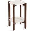 imageKate and Laurel Moxley Transitional Round Side Table 16 x 16 x 22 White Marble and Natural Wood Tiered Pedestal Table with Authentic Marble Tabletops for Bedroom Nightstand or Indoor Plant StandWalnut Brown