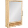 imageKate and Laurel Ori Decorative Modern Rectangle Rattan Bathroom Cabinet with Mirror 20 x 6 x 30 Natural Woven Cane Bathroom Mirror with Storage for Bath Medicine Cabinet or OverTheToilet Storage