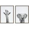 imageKate and Laurel Sylvie Baby Giraffe and Elephant Framed Canvas Wall Art Set by Simon Te of Tai Prints 2 piece 18x24 Natural Modern Nature Animals Art for Wall Home DecorGrey