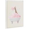 imageKate and Laurel Sylvie Beaded Giraffe Taking a Bath Vintage Framed Canvas Wall Art by July Art Prints 18x24 White Zoo Animal Bath Wall Decor