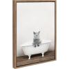 imageKate and Laurel Sylvie Cat in Rustic Bath Framed Canvas Wall Art by Amy Peterson Art Studio 18x24 Gray Modern Fun Decorative Bathtub Wall Art for Home DcorGold