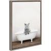 imageKate and Laurel Sylvie Cat in Rustic Bath Framed Canvas Wall Art by Amy Peterson Art Studio 18x24 Gray Modern Fun Decorative Bathtub Wall Art for Home DcorGray