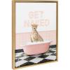 imageKate and Laurel Sylvie Cheetah Get Naked in Retro Pink Bath Framed Canvas Wall Art by Amy Peterson Art Studio 18x24 Bright Gold Cute Animal Bathtub Art for Wall