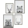 imageKate and Laurel Sylvie Deer Wolf Bear European and Cervus Elaphus The Red Deer Black and White Framed Canvas Wall Art Set by Simon Te of Tai Prints 4 Piece Set Gray Animal Portrait Art