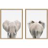 imageKate and Laurel Sylvie Elephant Front and Back Framed Canvas Wall Art Set by Amy Peterson Art Studio 2 Piece 18x24 Natural Decorative Zoo Animal Art for Wall