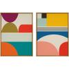 imageKate and Laurel Sylvie Mid Century Modern Patterns Framed Canvas Wall Art Set by Rachel Lee of My Dream Wall 2 Piece Set 28x38 Natural Colorful Abstract Art Print for Home Wall Dcor