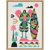 imageKate and Laurel Sylvie Mid Century Modern Surf Koala Framed Canvas Wall Art by Rachel Lee of My Dream Wall 18x24 Natural Cute Tropical Art for Wall