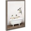 imageKate and Laurel Sylvie Penguins Playing in Rustic Bath Framed Canvas Wall Art by Amy Peterson Art Studio 18x24 Gray Modern Fun Decorative Bathtub Wall Art for Home DcorGray
