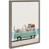 imageKate and Laurel Sylvie Summer Animal Adventures Framed Canvas Wall Art by July Art Prints 18x24 Natural Zoo Animal Beach Van Wall DecorGray