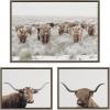 imageKate and Laurel Sylvie Texas Longhorn Highland Cow Portrait Close Crop and Herd of Highland Cows Framed Canvas Wall Art Set by The Creative Bunch Studio 3 Piece Set Gray Farm Animal Art for Wall