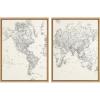 imageKate and Laurel Sylvie Vintage Black and White World Map Framed Linen Canvas Wall Art Set by The Creative Bunch Studio 2 Piece 18x24 Black Retro Map Art for WallNatural