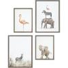 imageKate and Laurel Sylvie Zebra in Tall Grass Flamingo Standing Baby Elephant Walk and Safari Animals Framed Canvas Wall Art Set by Amy Peterson Art Studio 4 Piece Set Gray Simple Animal Art for Wall