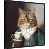 imageKate and Laurel Teacup Cat Framed Canvas Wall Art by The Creative Bunch Studio 22 x 22 Sylvie Beaded Black Whimsical Animals Humor Art for Wall Decor Living Room Bedroom