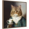 imageKate and Laurel Teacup Cat Framed Canvas Wall Art by The Creative Bunch Studio 22 x 22 Sylvie Beaded Dark Gold Whimsical Animals Humor Art for Wall Decor Living Room Bedroom