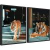 imageKate and Laurel Tiger in the City at Night Set of 2 18x24 Framed Canvas Wall Art Set by Michael Schauer Sylvie Black Industrial Urban Animals Cityscapes Art for Wall Decor Living Room