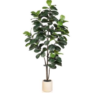 imageFiddle Leaf Fig Tree Artificial  6ft Faux Fiddle Leaf Fig Tree with White Planter  Fig Tree Artificial with Lifelike Leaves for House Office Living Room Indoor Home Decor