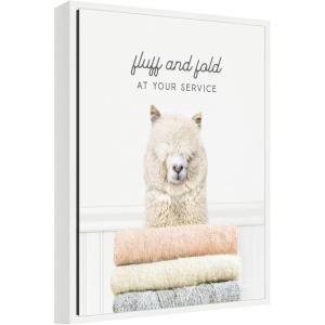 imageKate and Laurel Alpaca Fluff and Fold Framed Canvas Wall Art by Amy Peterson 18 x 24 Sylvie White Whimsical Animals Humor Art for Wall Decor Living Room Bedroom